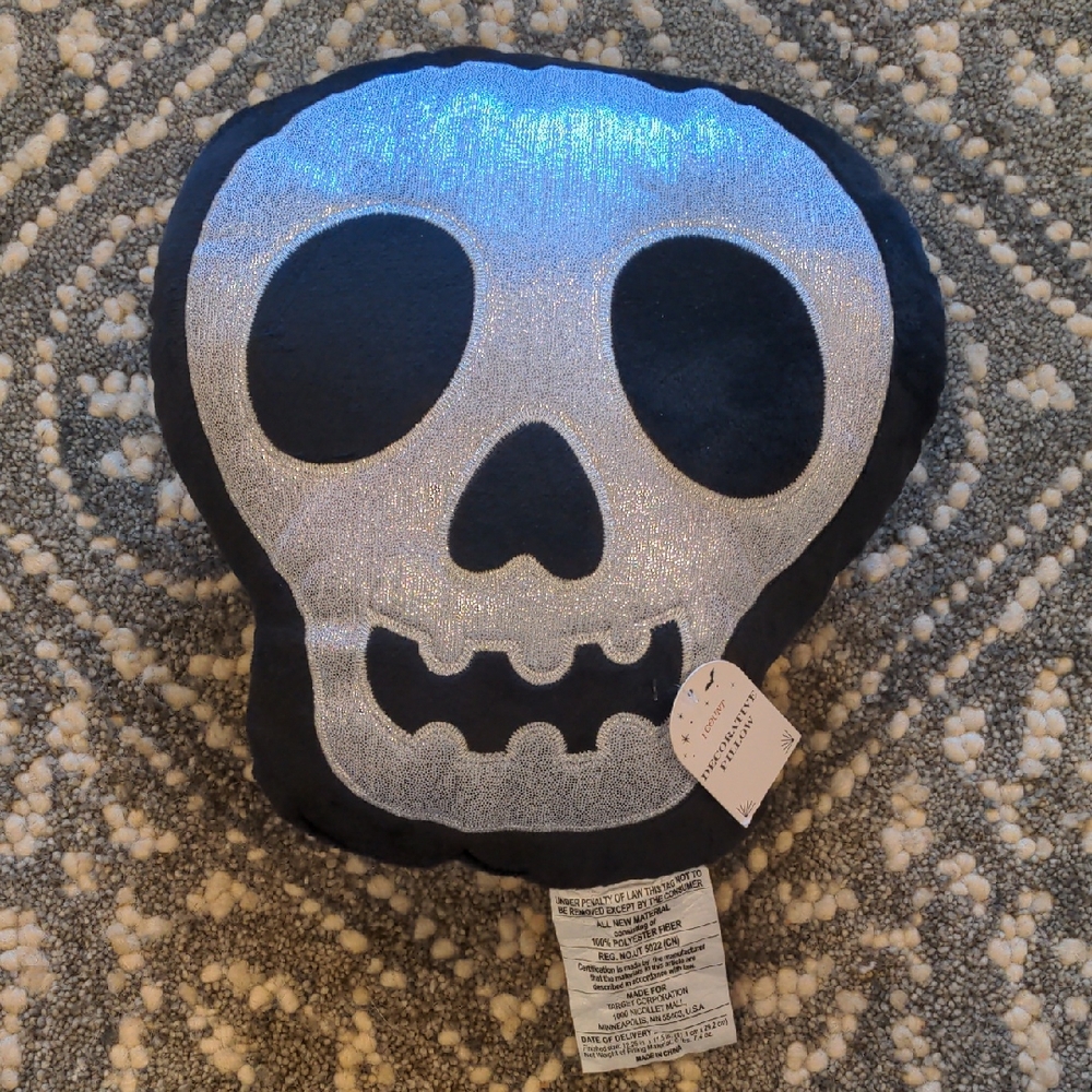 Silver and Black Skull Pillow